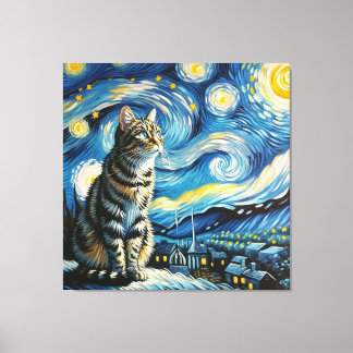 Starry Tabby Cat Portrait - Pet Portrait Canvas Print