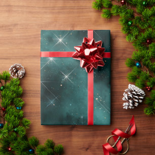 Starry Teal Sky Wrapping Paper Elegant Celestial