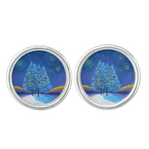 Starry Van Gogh Style Blue Christmas Cufflinks