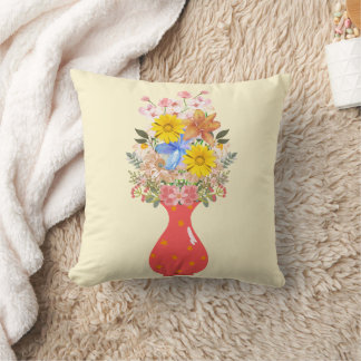 Starry Vase Blooms Throw Pillow