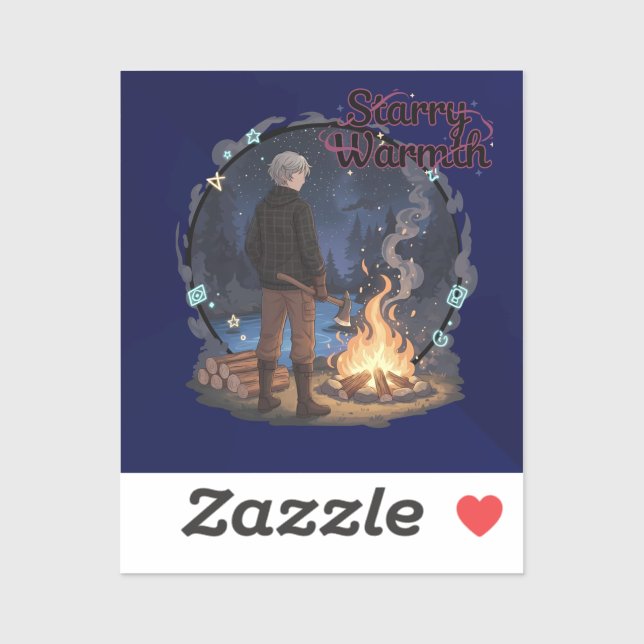 Starry Warmth - Lumberjack Anime Boy by Campfire Sticker (Sheet)