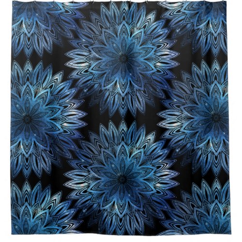 Starry Watercolor Blue Mandala Pattern Shower Curtain