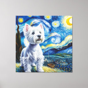 Starry West Highland White Terrier Dog Portrait Canvas Print