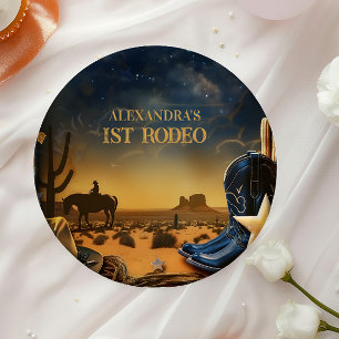 Starry Western Cowboy 1st Birthday Rodeo Paper Plates