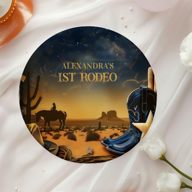 Starry Western Cowboy 1st Birthday Rodeo Paper Plates (Creator Uploaded)