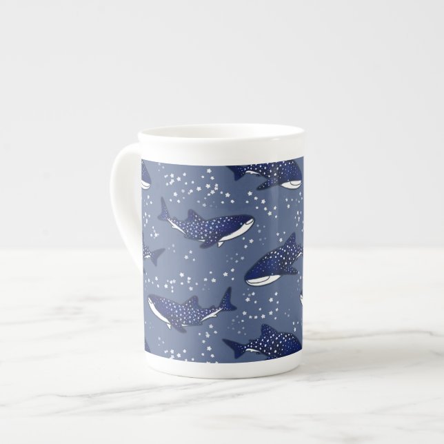 Starry Whale Shark (Dark) Bone China Mug (Front Left)