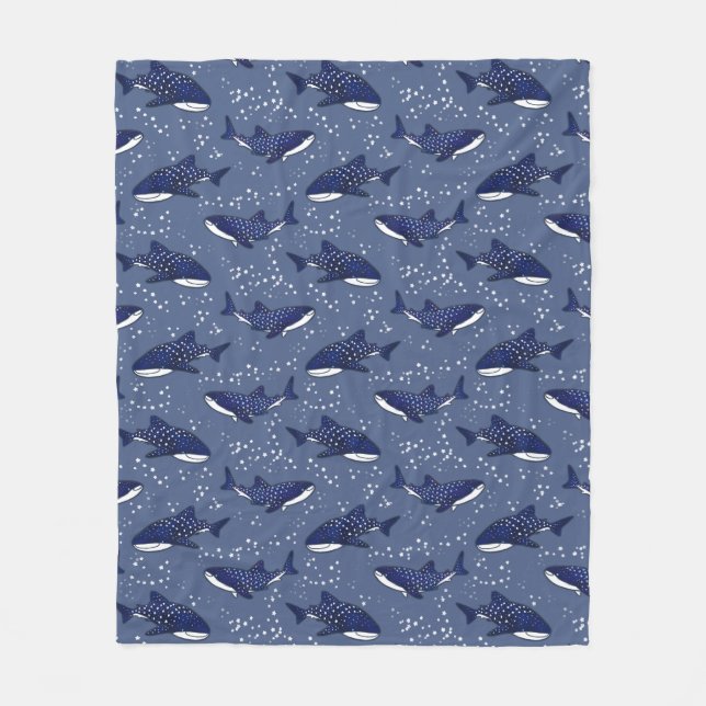 Starry Whale Shark (Dark) Fleece Blanket (Front)