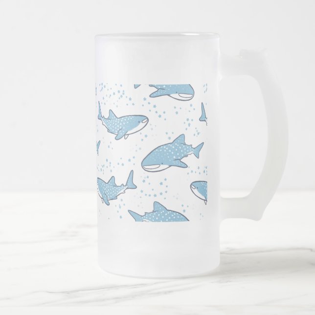 Starry Whale Shark (Light) Frosted Glass Beer Mug (Right)