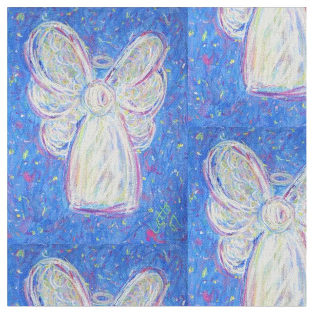 Starry White Guardian Angel Art Fabric Material (Close Up)