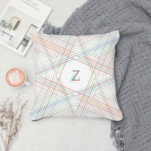 Starry White Monogram • Geometric star • Art Deco Throw Pillow