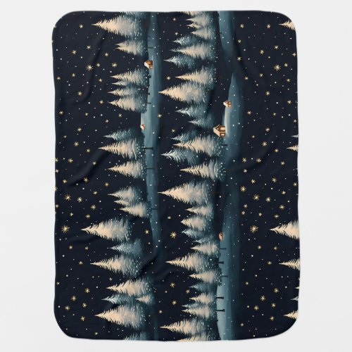 Starry Winter Forest Night Baby Blanket