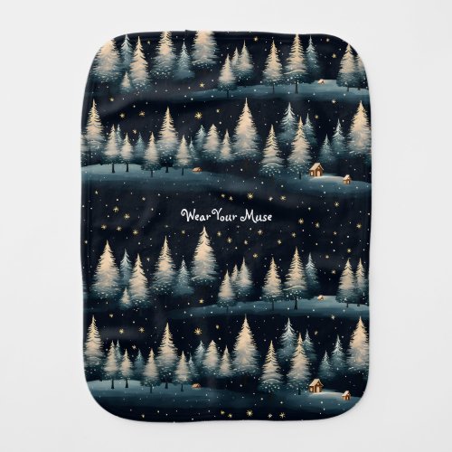 Starry Winter Forest Night Burp Cloth