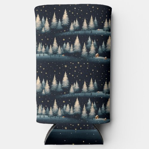 Starry Winter Forest Night Can Cooler