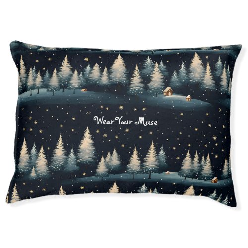 Starry Winter Forest Night Ceramic Pet Bed