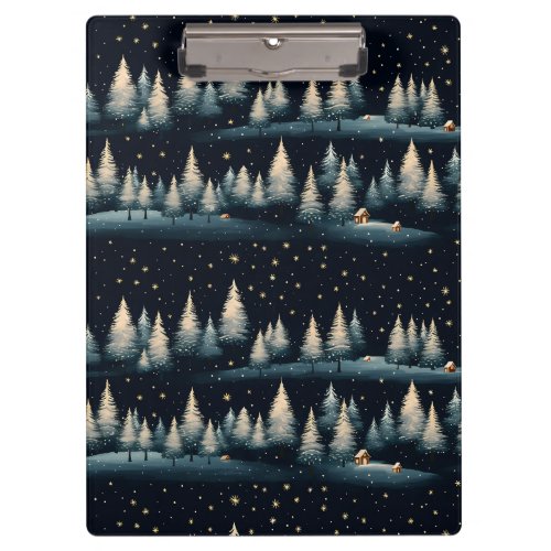 Starry Winter Forest Night Clipboard 