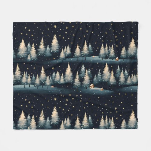 Starry Winter Forest Night Fleece Blanket
