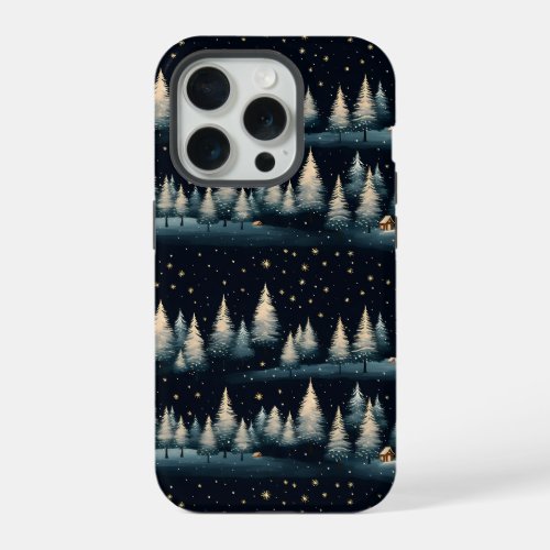 Starry Winter Forest Night iPhone 15 Pro Case