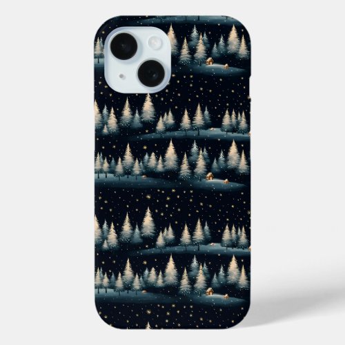 Starry Winter Forest Night iPhone case