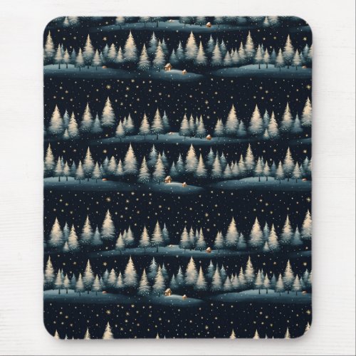 Starry Winter Forest Night Mousepad