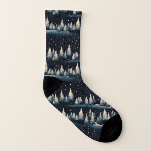 Starry Winter Forest Night Socks