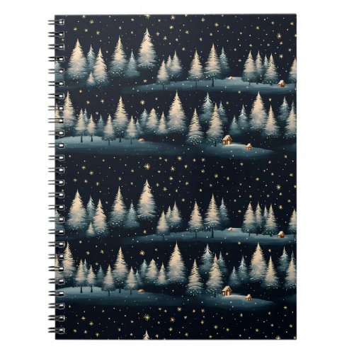 Starry Winter Forest Night Spiral Photo Notebook