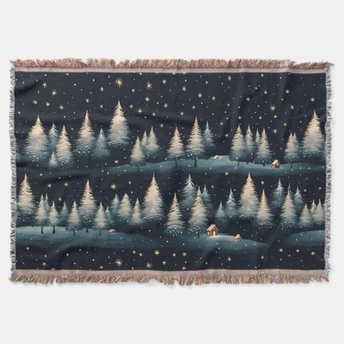 Starry Winter Forest Night Throw Blanket