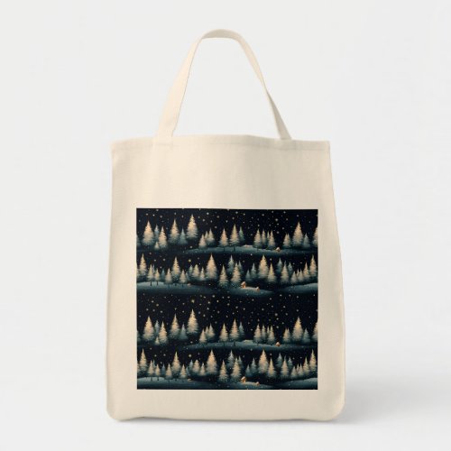 Starry Winter Forest Night Tote Bag