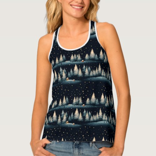Starry Winter Forest Night Womens Tank Top