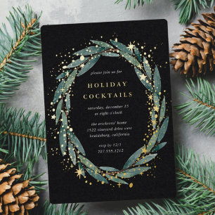 Starry Winter Laurel   Holiday Party Foil Invitation