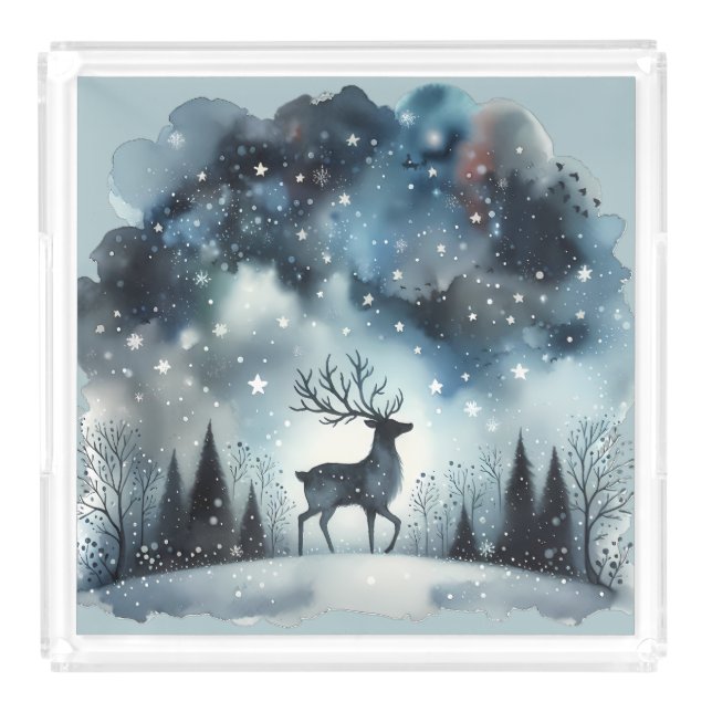 Starry Winter Night Deer Acrylic Tray (Front)
