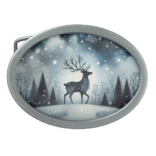 Starry Winter Night Deer Belt Buckle