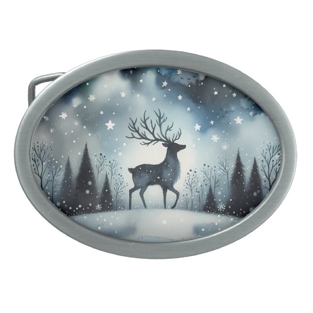 Starry Winter Night Deer Belt Buckle (Front)