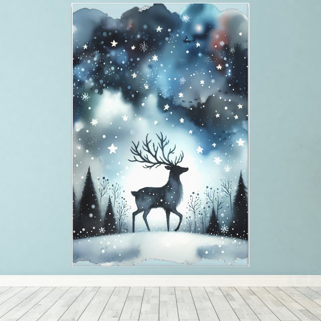 Starry Winter Night Deer  Canvas Print (Insitu(Wood Floor))