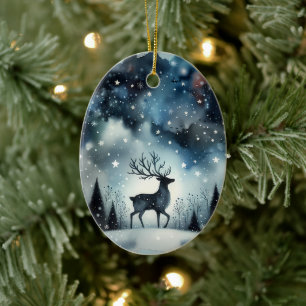 Starry Winter Night Deer Ceramic Ornament