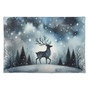 Starry Winter Night Deer Cloth Placemat