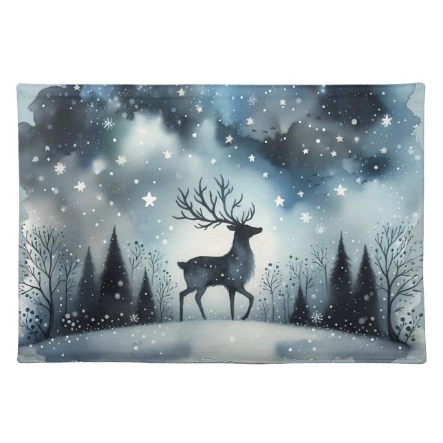 Starry Winter Night Deer Cloth Placemat (Front)
