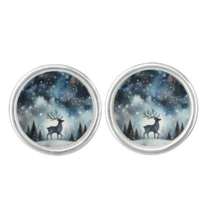Starry Winter Night Deer Cufflinks