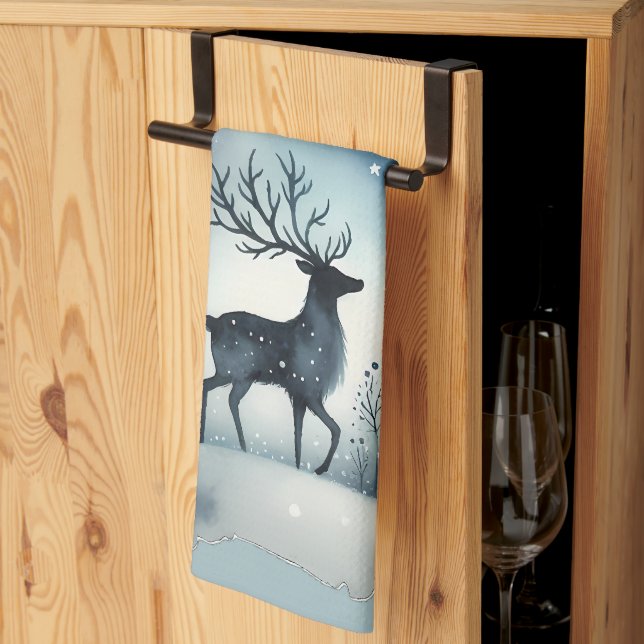 Starry Winter Night Deer  Kitchen Towel (Thirds Fold)