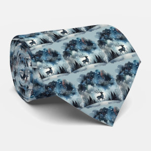 Starry Winter Night Deer Neck Tie