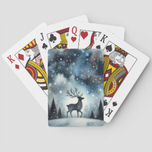 Starry Winter Night Deer Poker Cards
