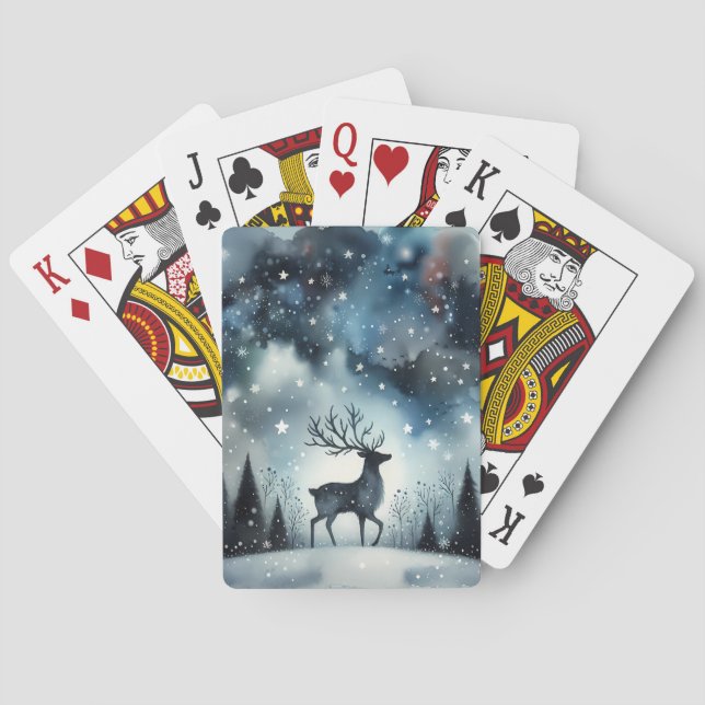 Starry Winter Night Deer  Poker Cards (Back)