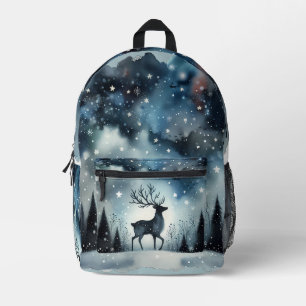 Starry Winter Night Deer Printed Backpack