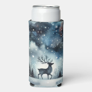 Starry Winter Night Deer Seltzer Can Cooler