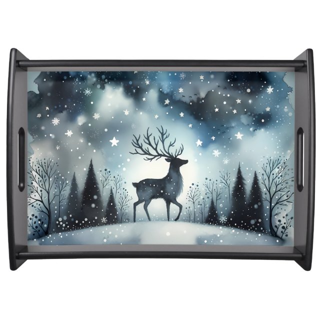 Starry Winter Night Deer Serving Tray (Front)