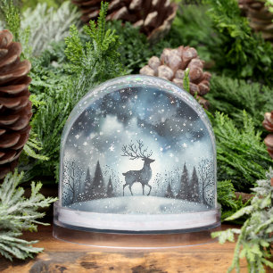 Starry Winter Night Deer Snow Globe