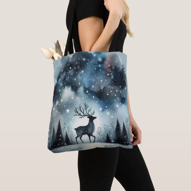 Starry Winter Night Deer  Tote Bag (Close Up)