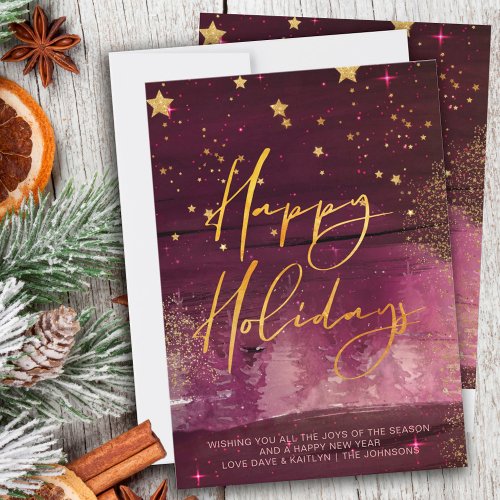Starry Winter Night Happy Holidays Ruby Gold Holiday Card