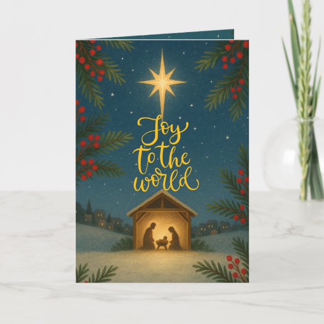 Starry Winter Night Nativity Christmas Card (Front)