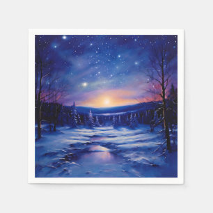 Starry Winter Night Painting with Snow Covered Napkins