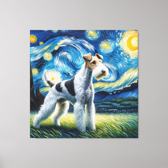 Starry Wire Fox Terrier Dog Portrait Canvas Print (Front)